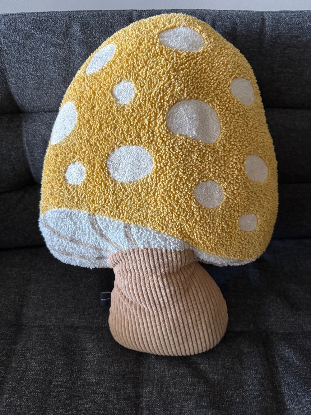 Simons Yellow and Cream Mushroom Accent Pillow with Tan Corduroy Stem